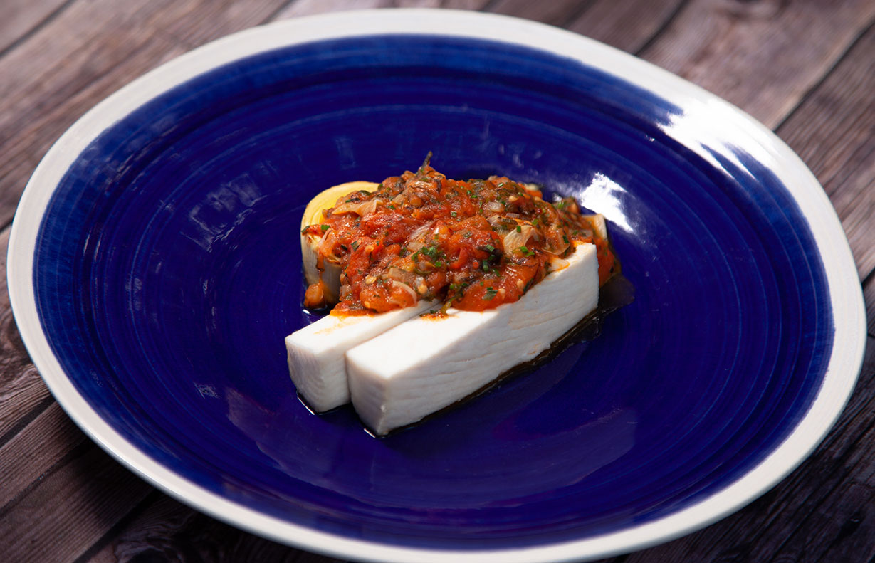 Catch of the day with sauce vierge and roasted heart of palm Catch of the day with sauce vierge and roasted heart of palm