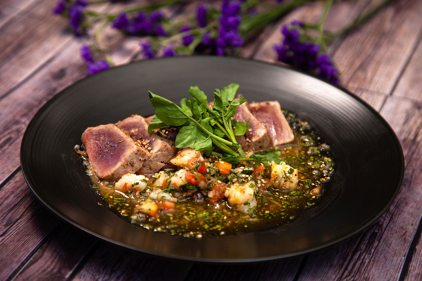 Seared Island Ahi with Lilikoi Kauai Shrimp Salsa Seared Island Ahi with Lilikoi Kauai Shrimp Salsa